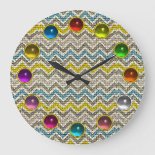 GREY BLUE YELLOW MOSAIC CHEVRON COLORFUL GEMSTONES GROßE WANDUHR