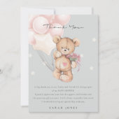 Grey Blush Bear Bearly Wait Balloon Babydusche Dankeskarte (Vorderseite)