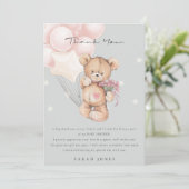 Grey Blush Bear Bearly Wait Balloon Babydusche Dankeskarte (Stehend Vorderseite)