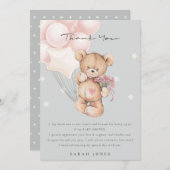 Grey Blush Bear Bearly Wait Balloon Babydusche Dankeskarte (Vorne/Hinten)