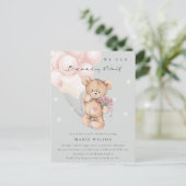 Grey Blush Bear Bearly Wait Balloon Babydusche Postkarte (Stehend Vorderseite)