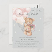 Grey Blush Bear Bearly Wait Balloon Babydusche Postkarte (Vorne/Hinten)