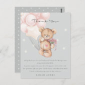 Grey Blush Bear Bearly Wait Balloon Babydusche Postkarte (Vorne/Hinten)