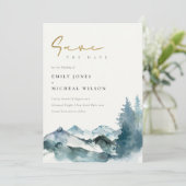 Grey Blush Blue Mountains Pine Save the Date Einladung (Stehend Vorderseite)