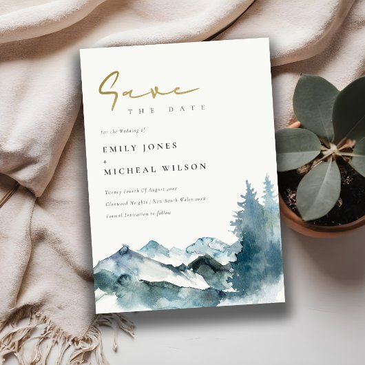 Grey Blush Blue Mountains Pine Save the Date Einladung
