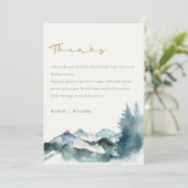 Grey Blush Green Blue Mountains Pine Wedding Dankeskarte (Stehend Vorderseite)