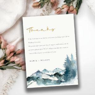 Grey Blush Green Blue Mountains Pine Wedding Dankeskarte