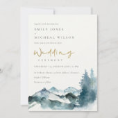 Grey Blush Green Blue Mountains Pine Wedding Einladung (Vorderseite)
