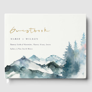 Grey Blush Green Blue Mountains Pine Wedding Gästebuch
