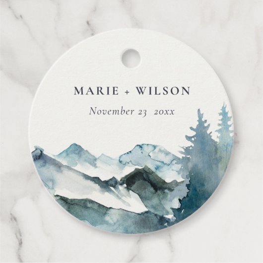 Grey Blush Green Blue Mountains Pine Wedding Geschenkanhänger (Vorderseite)