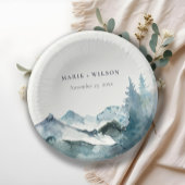 Grey Blush Green Blue Mountains Pine Wedding Pappteller