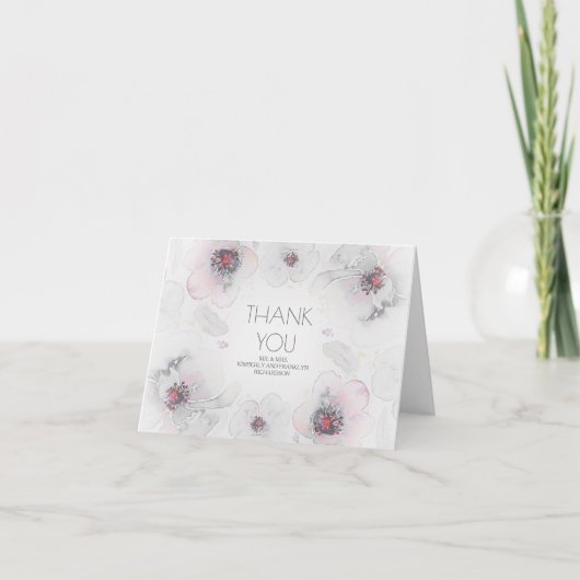 Grey Boho Watercolor Floral Wedding Thank You Dankeskarte (Vorderseite)