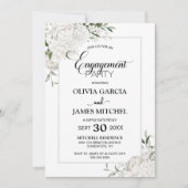 Grey Border White Floral Engagement Party Einladung (Vorderseite)