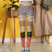 Grey Brown Black Beige Textile Knit Stripe Pattern Leggings