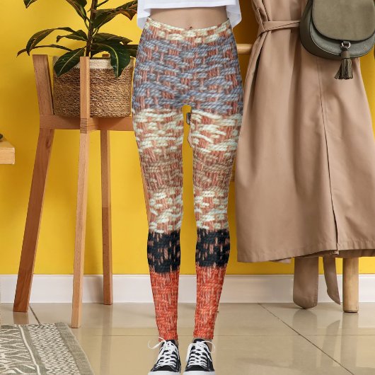 Grey Brown Black Beige Textile Knit Stripe Pattern Leggings