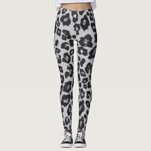 Grey Brown Black Leopard Animal Print Leggings (Vorderseite)