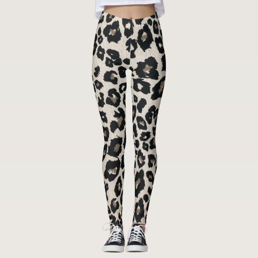 Grey Brown Black Leopard Animal Print Leggings (Vorderseite)