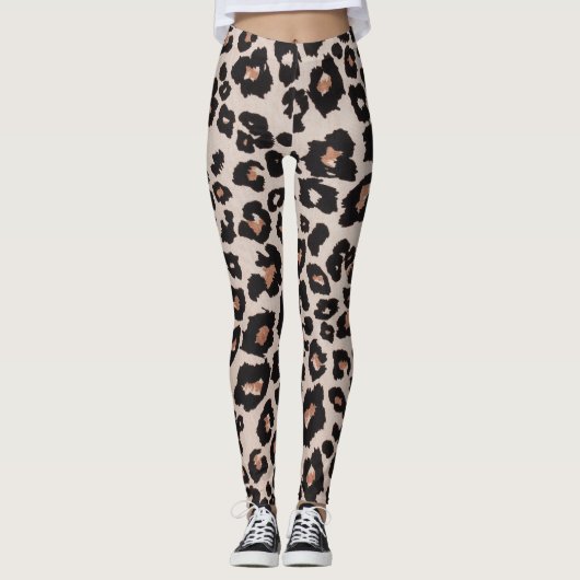 Grey Brown Black Leopard Animal Print Leggings (Vorderseite)