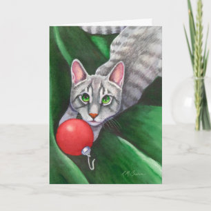 Grey Cat Christmas Ornament Feiertagskarte