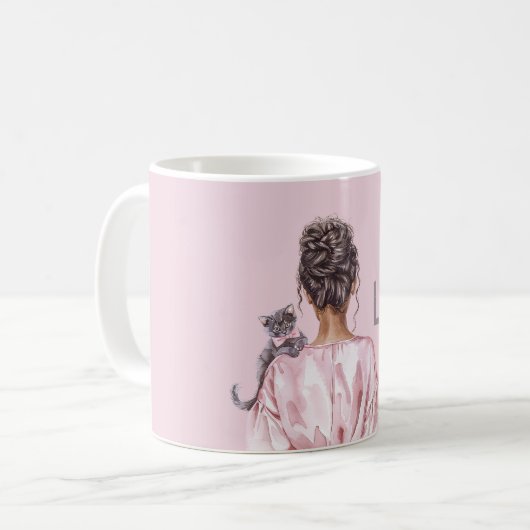 Grey Cat Pink Bow Female Kaffeetasse (Vorderseite Links)