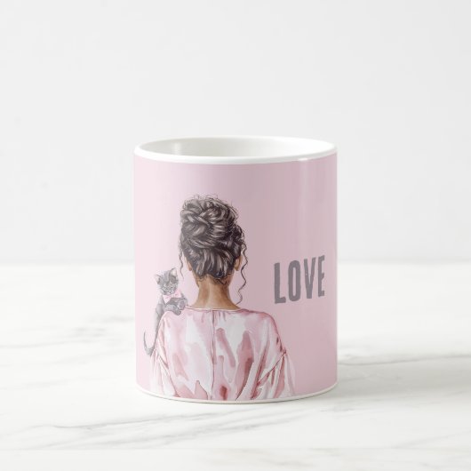 Grey Cat Pink Bow Female Kaffeetasse (Mittel)