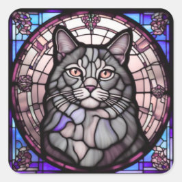 Grey Cat  Quadratischer Aufkleber