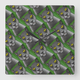 Grey Cat Wall Clock Quadratische Wanduhr