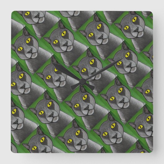 Grey Cat Wall Clock Quadratische Wanduhr (Vorderseite)