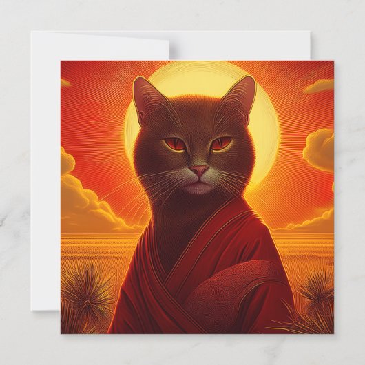 Grey Cat Wearing Fashionable Robe In Sunset Scene Magneteinladung (Vorderseite)