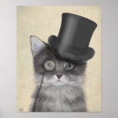 Grey Cat with Top Hat Poster (Vorne)