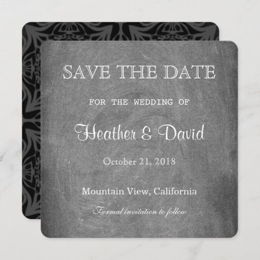 Grey Chalkboard Save the Date Einladung Hochzeit (Vorne/Hinten)