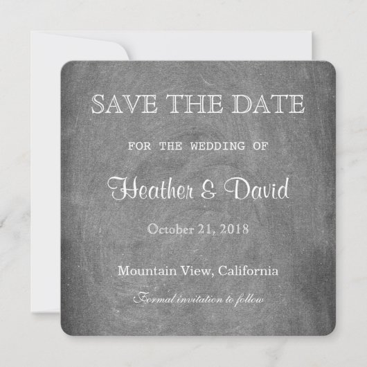 Grey Chalkboard Save the Date Einladung Hochzeit (Vorderseite)