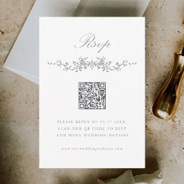 Grey Classic French Floral Border Wedding RSVP
