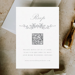 Grey Classic French Floral Border Wedding RSVP Karte