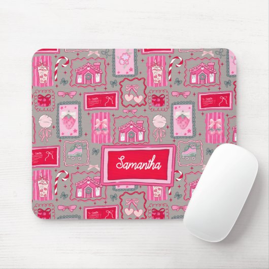 Grey Coquette aesthetic girly whimsical pattern Mousepad (Mit Mouse)