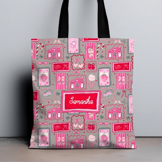 Grey Coquette aesthetic girly whimsical pattern Tasche