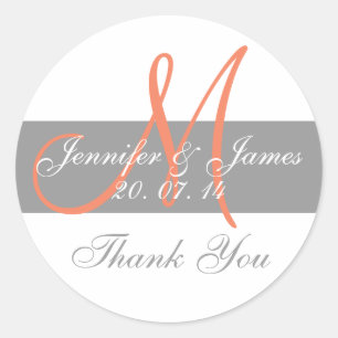 Grey Coral Monogram Wedding Danke Stickers