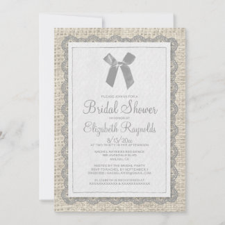 Grey Country Burlap Bridal Shower Invitations Einladung