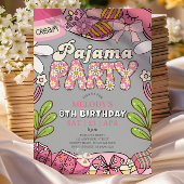 Grey Daisy Pajama Party Birthday Invitation Einladung