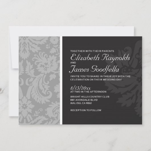 Grey Damask Wedding Einladungen (Vorderseite)