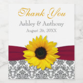 Grey Damask Yellow Sunflower Wedding Danke, dass d Weinetikett (Einzelnes Label)