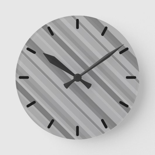 Grey diagonal stripes runde wanduhr (Vorderseite)