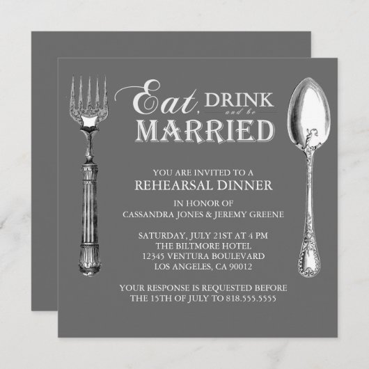 Grey - Eat Drink und Verheiratete Probe einladen Einladung (Vorne/Hinten)