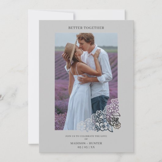 Grey Elegant Photo Botanical Frame Wedding (Vorderseite)