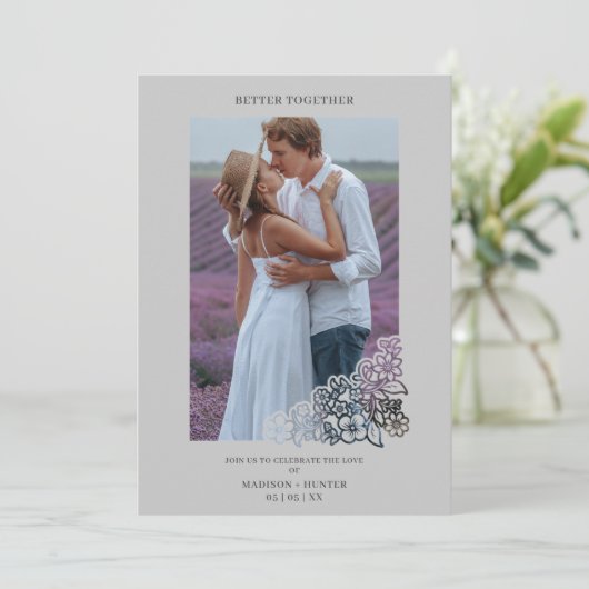 Grey Elegant Photo Botanical Frame Wedding (Stehend Vorderseite)