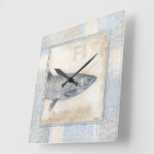 Grey Fish on Beige Background Quadratische Wanduhr (Winkel)
