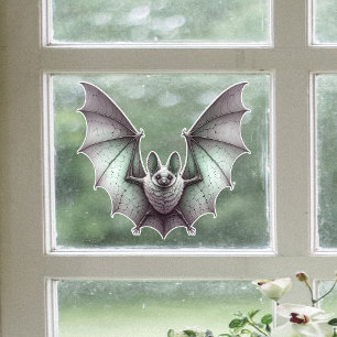 Grey Furry Bat Green Tinge Spread Wings Fensteraufkleber