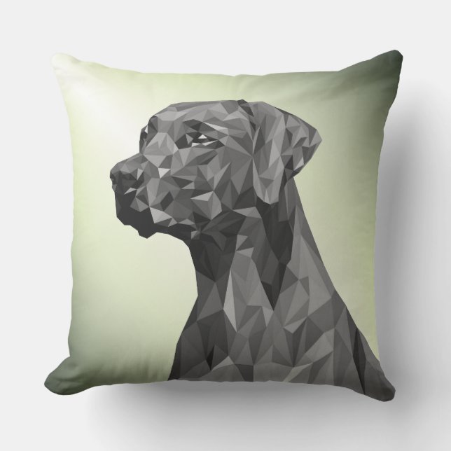 Grey Geometric Dog auf Green Kissen (Vorderseite)