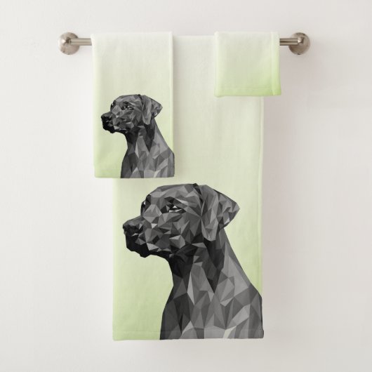 Grey Geometric Dog Green Badhandtuch Set (Insitu)