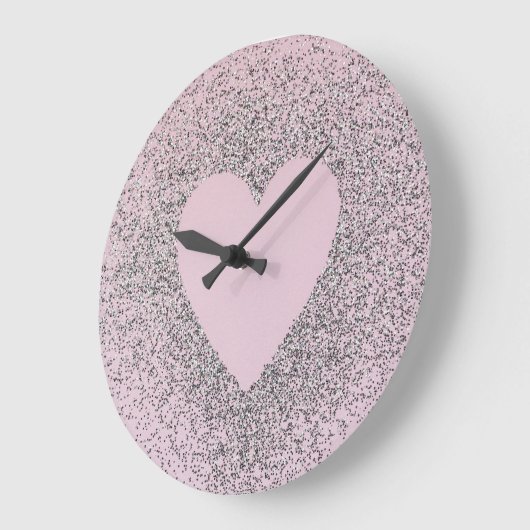 Grey Glitter Canvas Art with Pink Heart Große Wanduhr (Winkel)